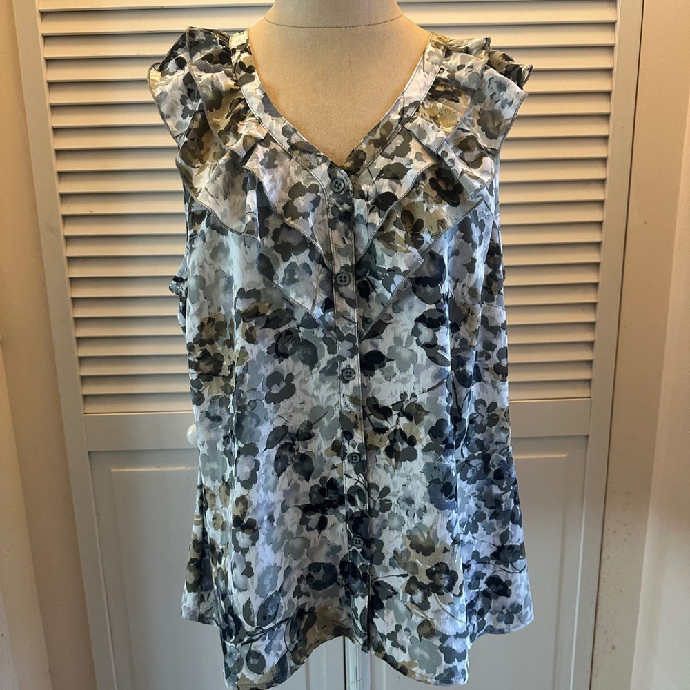 CABI Ruffle Sleeveless Top - Black, Gray, White, Bronze